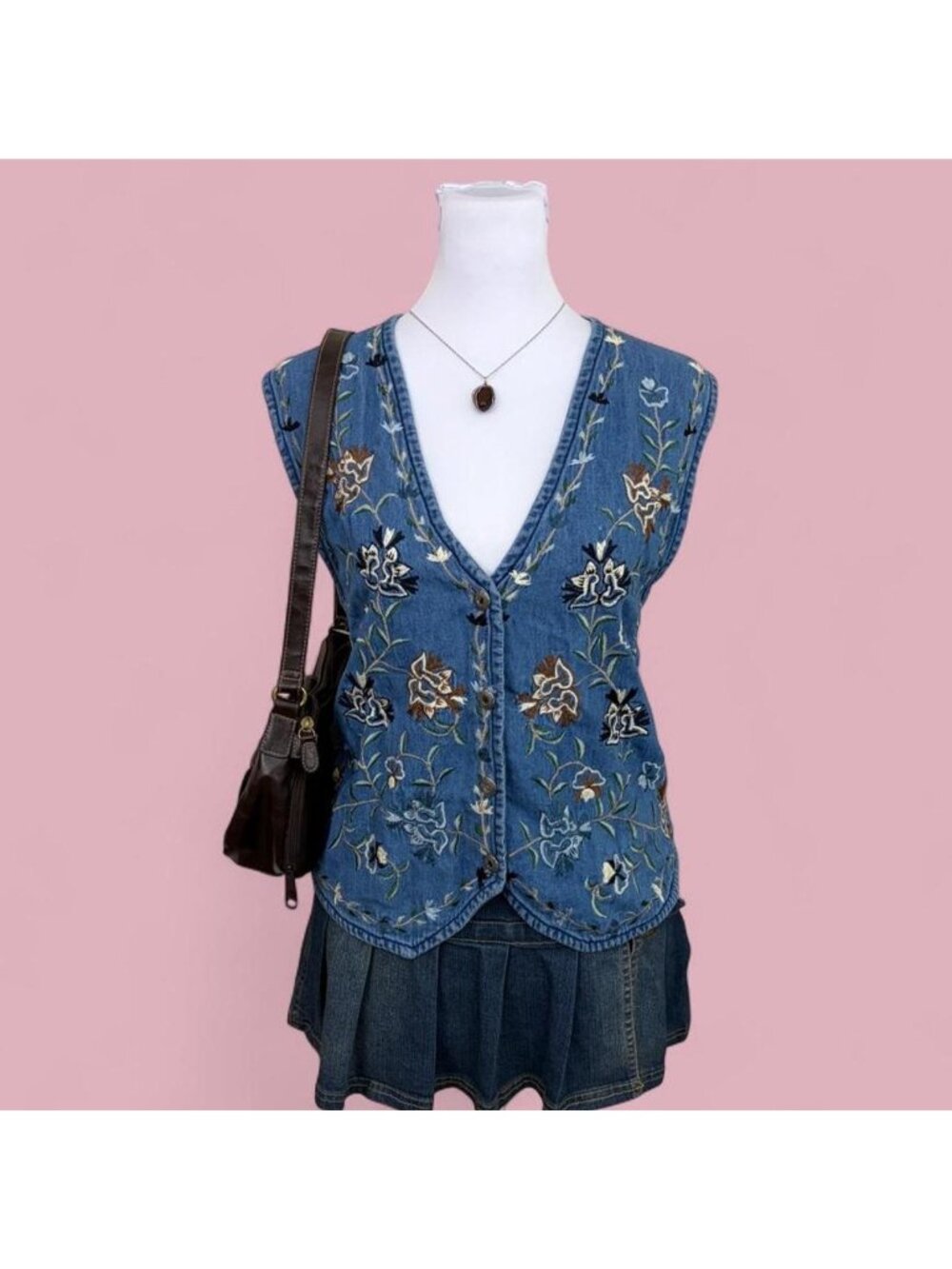 90s denim floral cottagecore vest top